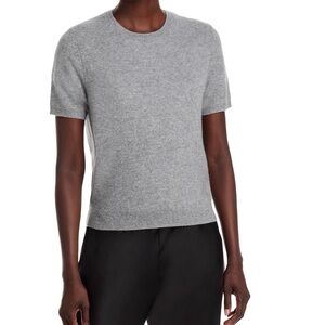 C by Bloomingdale’s Cashmere Short Sleeve Sweater Gray Tee Top Size M
